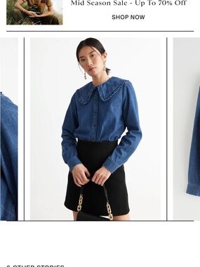 & Other Stories Blue Denim Blouse with Ruffled Collar